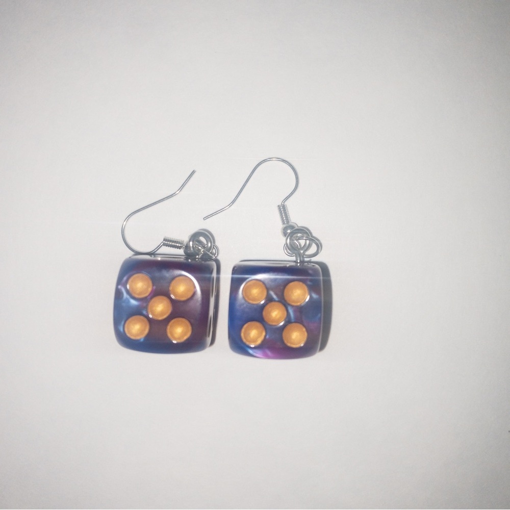 New Purple & Blue Dice Earrings! Dice Silver Hook Earrings Gift